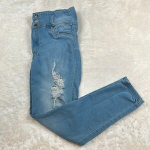 Blue Distressed Skinny Jeans‎ with Tapered Leg